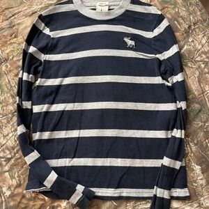 Abercrombie Kids Navy and Gray Striped Long Sleeve Tee